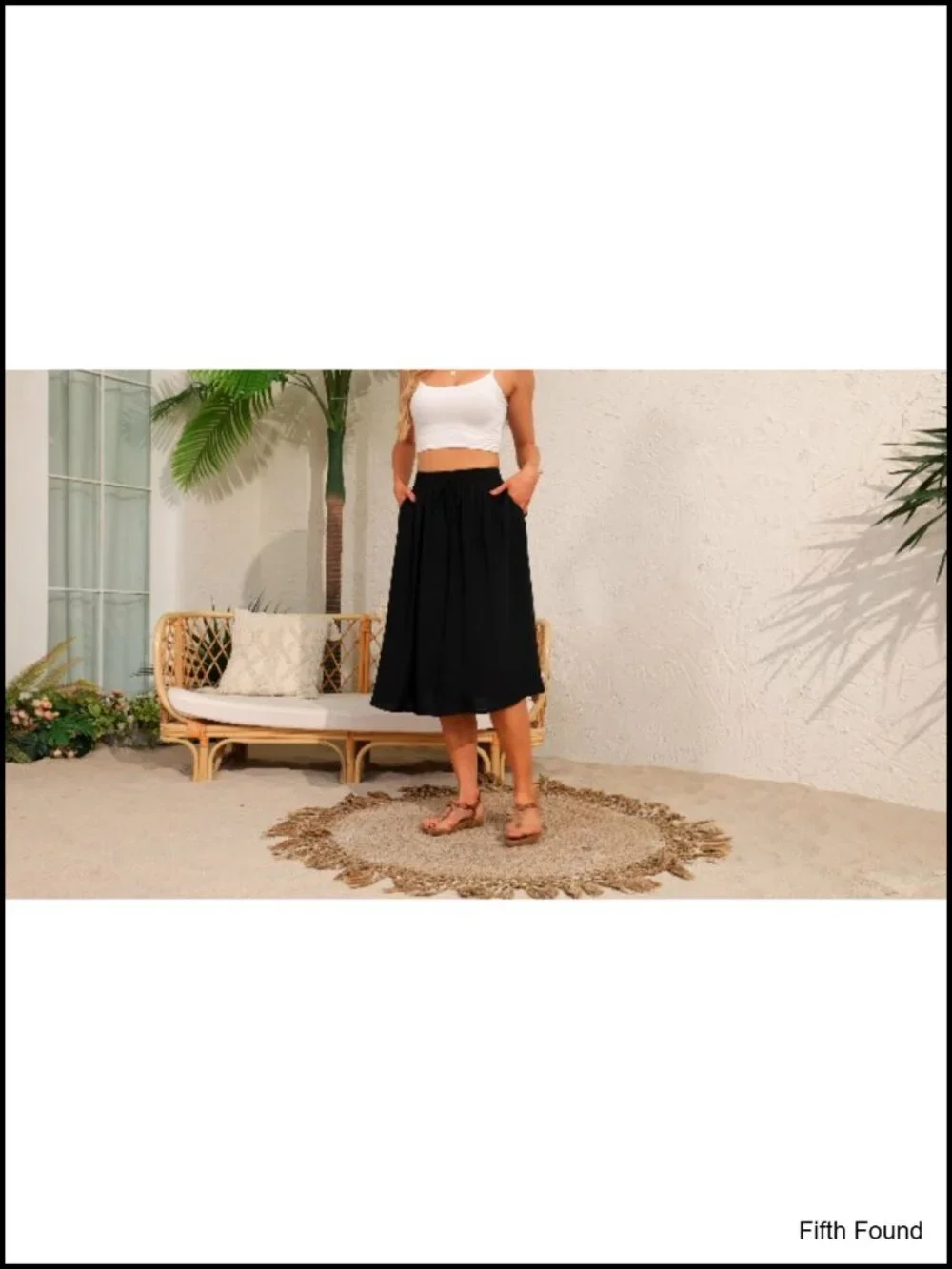Pleated Midi Skirt Elastic Waist with Pockets